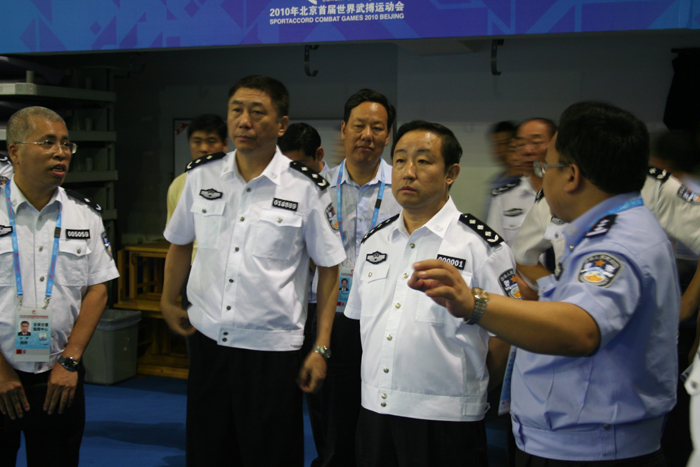 北京市公安局局长傅政华到奥体中心检查武搏会安全工作